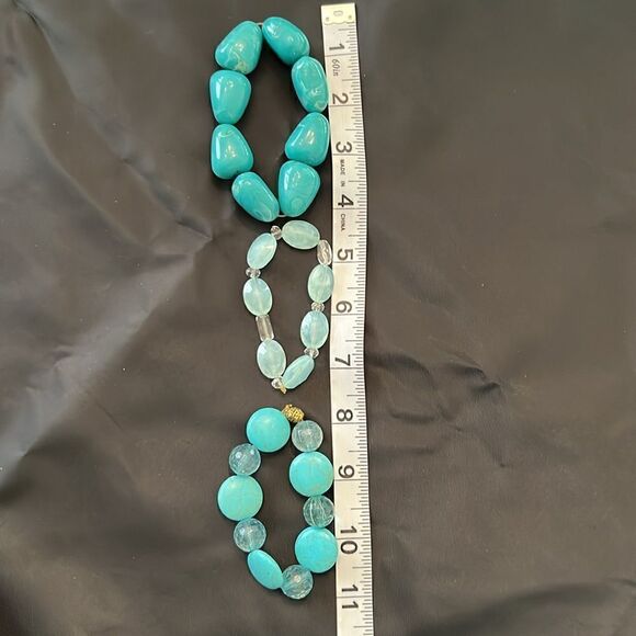 NWT 3 handmade Angelas Designs stretchy brackets turquoise and clear beads - Picture 8 of 8